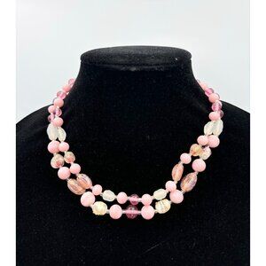 1960s Japan 2-Strand Pink Glass/Crystal Necklace-Vintage Estate